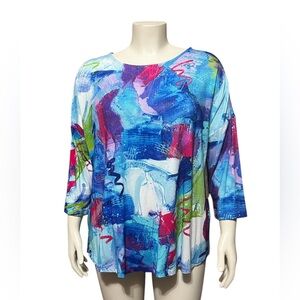 NWT Ali Miles Plus Size 1X Abstract Multi Print Tunic Top